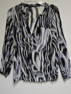 Alfani Black, Gray & Lavender Abstract Pleated Yoke Blouse